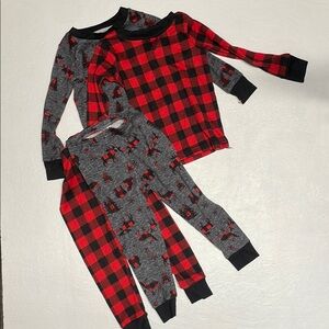 Red & Black Plaid + Reindeer Christmas Kids Pajamas Set